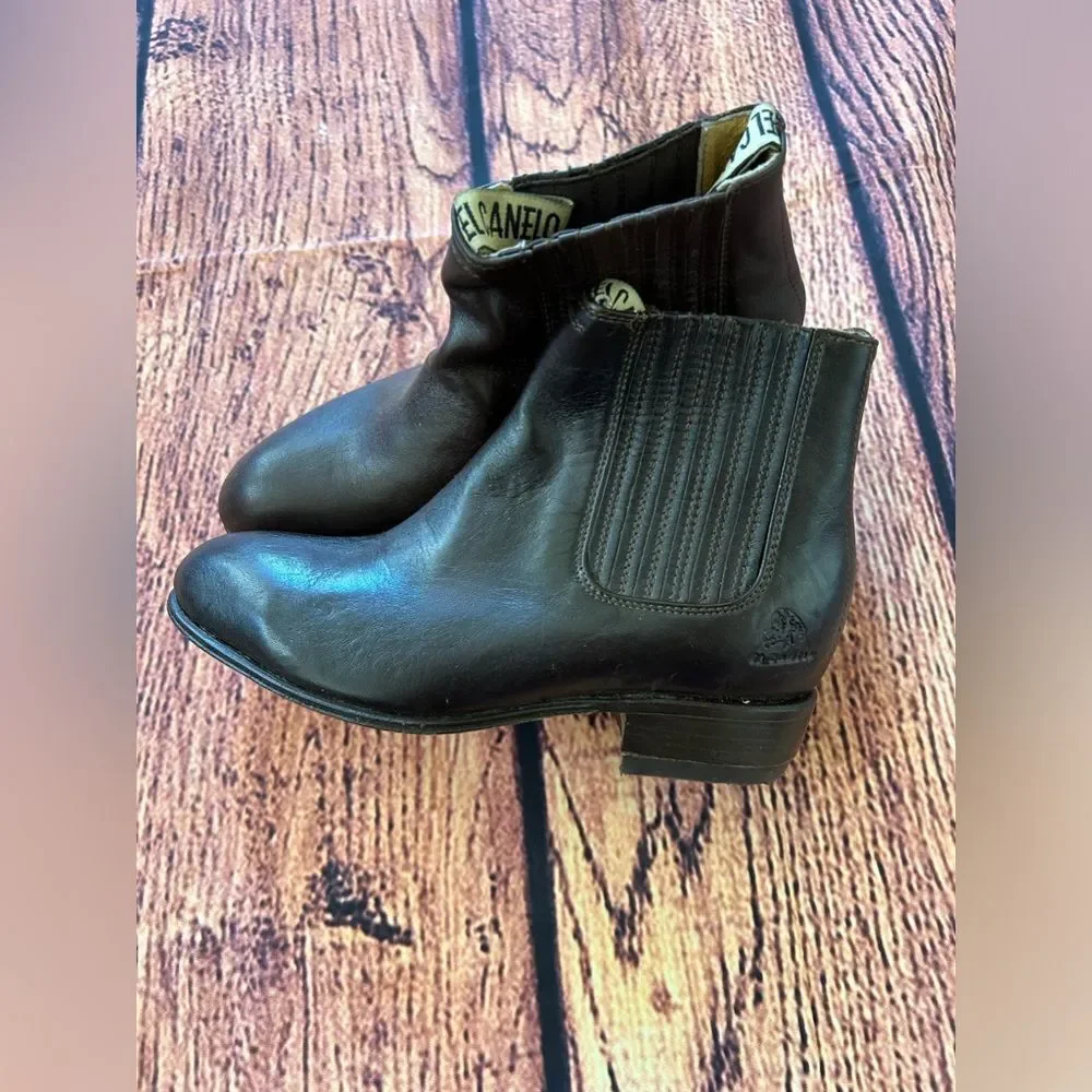 Kids Youth El Canelo Botas‎ Cowboy Ankle Boots Leather Color Brown Size 13